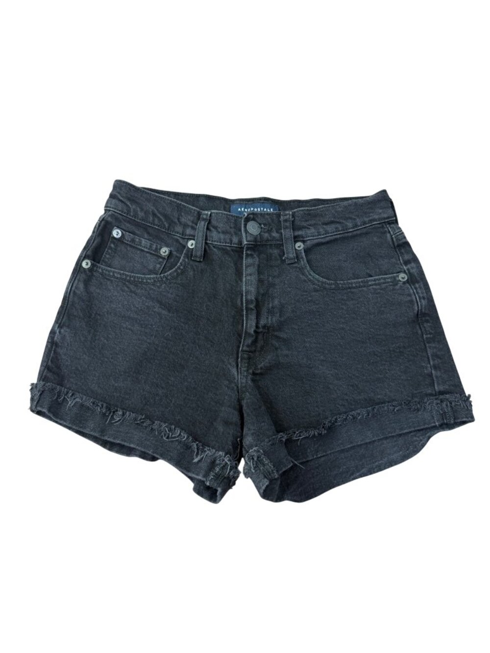 Aeropostale Black Denim Mom Shorts With Frayed Cuffed Hem & Pockets - Size 4